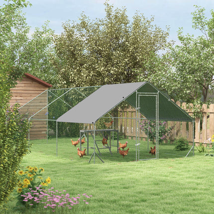 Walk-In Chicken Run 3x6x2m with Activity Shelf and Cover - Silver Grey
