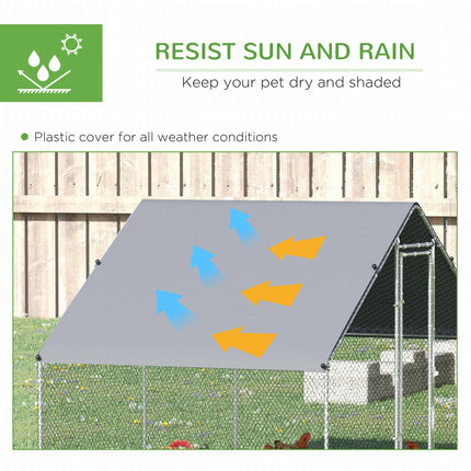 Walk-In Chicken Run 3x6x2m with Activity Shelf and Cover - Silver Grey