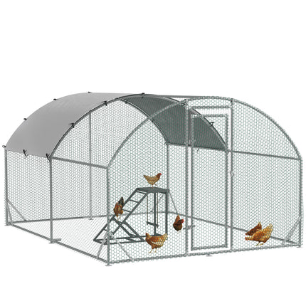 Walk In Chicken Run with Chicken Activity Shelf and Cover, 2.8 x 3.8 x 2m