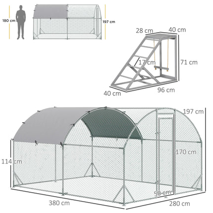 Walk In Chicken Run with Chicken Activity Shelf and Cover, 2.8 x 3.8 x 2m