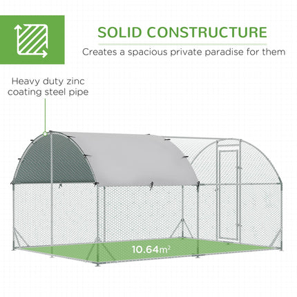 Walk In Chicken Run with Chicken Activity Shelf and Cover, 2.8 x 3.8 x 2m