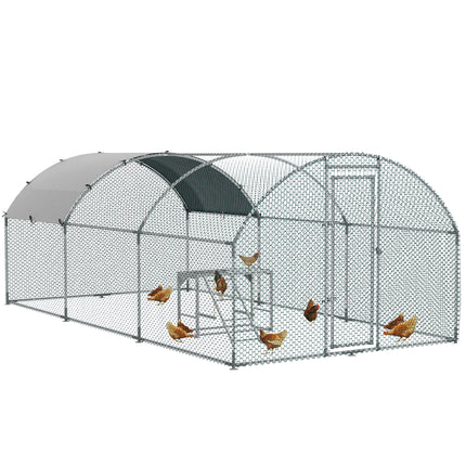 Walk In Chicken Run with Activity Shelf and Cover 2.8 x 5.7 x 2m - Silver Grey