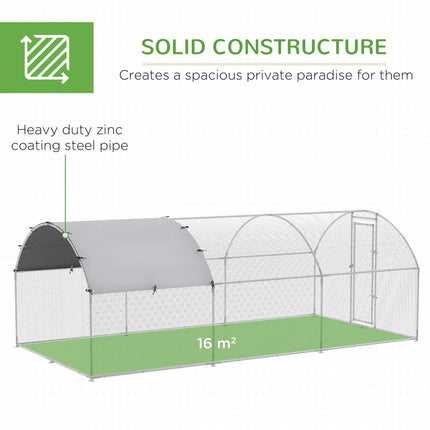 Walk In Chicken Run with Activity Shelf and Cover 2.8 x 5.7 x 2m - Silver Grey
