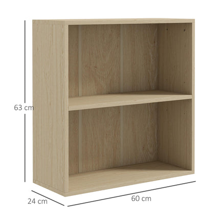 2 Tier Bookshelf, Low Bookcase with Adjustable Shelf, 2 Compartments for Home Of
