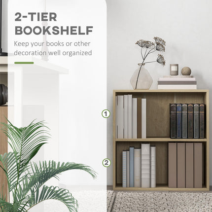 2 Tier Bookshelf, Low Bookcase with Adjustable Shelf, 2 Compartments for Home Of