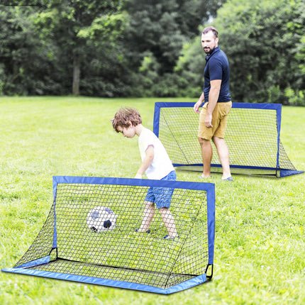 Set of 2 Foldable Football Goal Nets 6x3 ft with Carry Bags for Teens Adults - Blue
