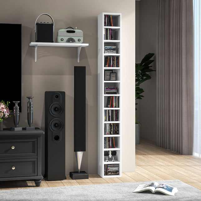 204 Capacity Tall Narrow CD and Media Storage Tower - White