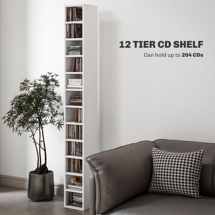 204 Capacity Tall Narrow CD and Media Storage Tower - White
