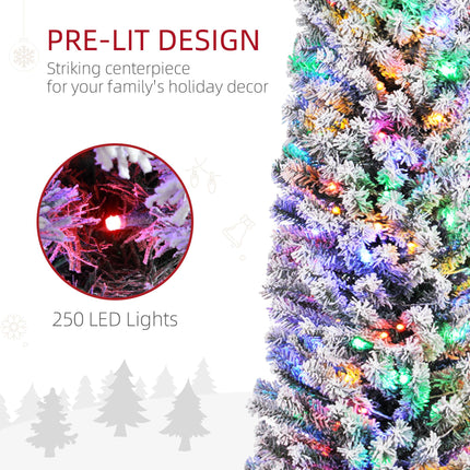 7' Prelit Artificial Christmas Tree with Colourful LED Lights, Flocked Tips, Berries & Pine Cones - Green