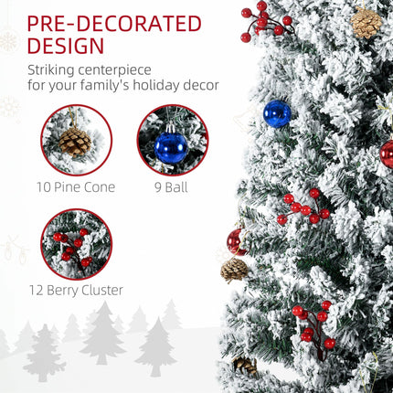 7' Prelit Artificial Christmas Tree with Colourful LED Lights, Flocked Tips, Berries & Pine Cones - Green