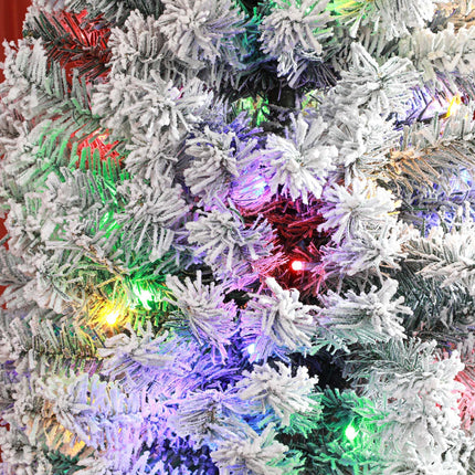 7' Prelit Artificial Christmas Tree with Colourful LED Lights, Flocked Tips, Berries & Pine Cones - Green