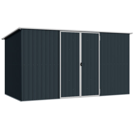 11 x 5.6ft Galvanised Steel Garden Shed, Metal Shed, Garden Storage Shed with Lockable Doors and Gloves for Outdoor Patio, Garden, Grey