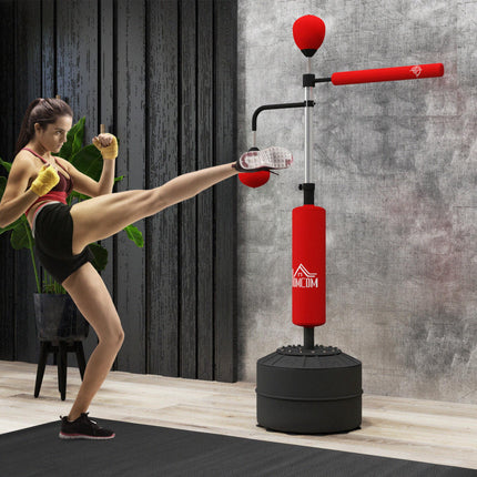 3-in-1 Freestanding Boxing Punching Bag with 2 Speed Balls & 360° Reflex Bar, Adjustable 160-230cm Height - Red
