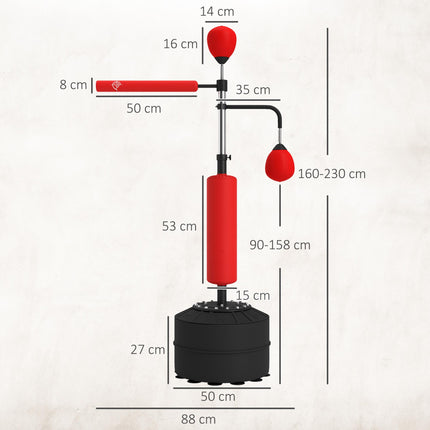3-in-1 Freestanding Boxing Punching Bag with 2 Speed Balls & 360° Reflex Bar, Adjustable 160-230cm Height - Red