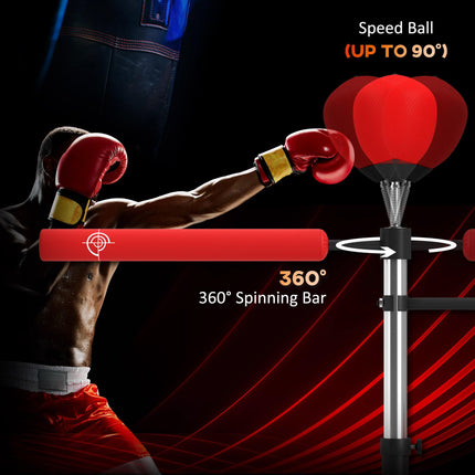 3-in-1 Freestanding Boxing Punching Bag with 2 Speed Balls & 360° Reflex Bar, Adjustable 160-230cm Height - Red