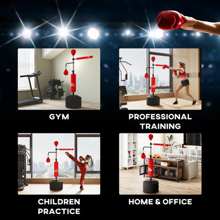 3-in-1 Freestanding Boxing Punching Bag with 2 Speed Balls & 360° Reflex Bar, Adjustable 160-230cm Height - Red