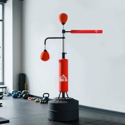 3-in-1 Freestanding Boxing Punching Bag with 2 Speed Balls & 360° Reflex Bar, Adjustable 160-230cm Height - Red