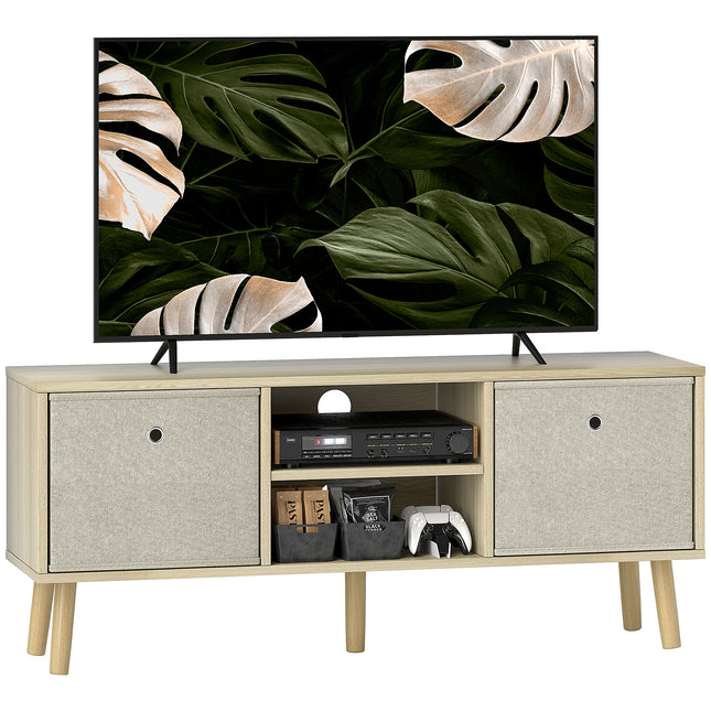 TV Cabinet Stand Unit for TVs up to 50'' with Foldable Drawers and Storage - Natural