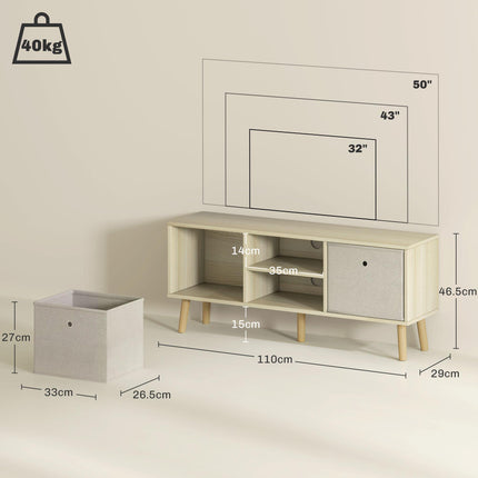 TV Cabinet Stand Unit for TVs up to 50'' with Foldable Drawers and Storage - Natural