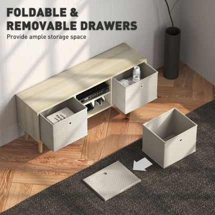 TV Cabinet Stand Unit for TVs up to 50'' with Foldable Drawers and Storage - Natural