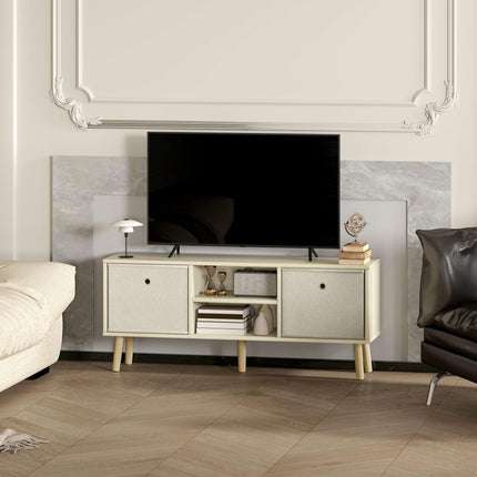 TV Cabinet Stand Unit for TVs up to 50'' with Foldable Drawers and Storage - Natural