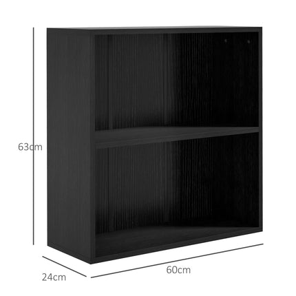 2 Tier Adjustable Bookshelf with 2 Compartments for Home Office, Living Room, Study - Black
