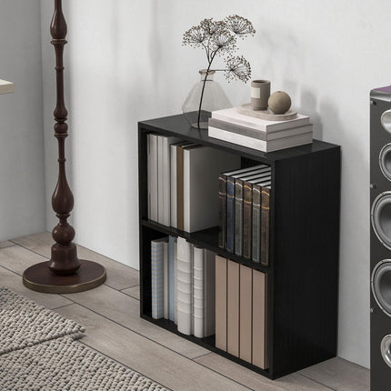 2 Tier Adjustable Bookshelf with 2 Compartments for Home Office, Living Room, Study - Black