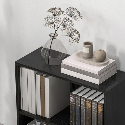 2 Tier Adjustable Bookshelf with 2 Compartments for Home Office, Living Room, Study - Black