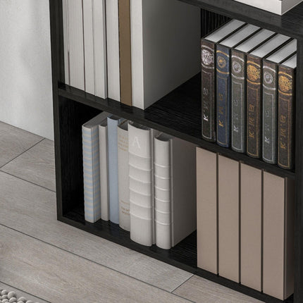 2 Tier Adjustable Bookshelf with 2 Compartments for Home Office, Living Room, Study - Black