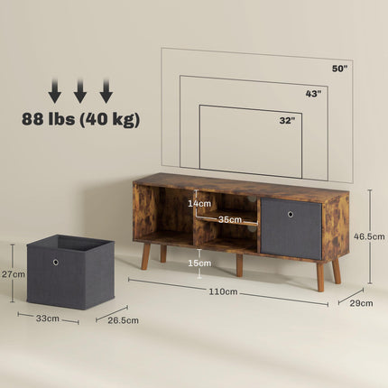 TV Cabinet Stand for TVs up to 50'' with Foldable Drawers and Open Shelves - Rustic Brown