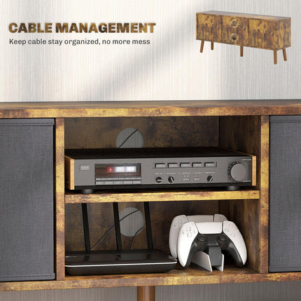 TV Cabinet Stand for TVs up to 50'' with Foldable Drawers and Open Shelves - Rustic Brown