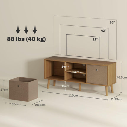 TV Cabinet Stand Unit for TVs up to 50" with Foldable Drawers and Shelves - Brown
