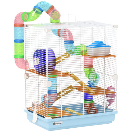 5 Tier Hamster Cage Carrier Habitat with Exercise Wheels and Tunnel - Light Blue