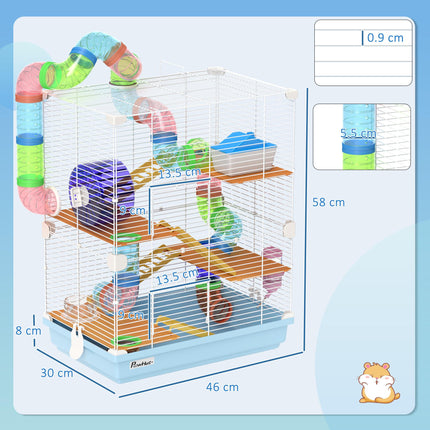 5 Tier Hamster Cage Carrier Habitat with Exercise Wheels and Tunnel - Light Blue