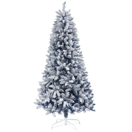 6ft Hinged Flocked Artificial Christmas Tree with 700 Snow Frosted Tips and Metal Stand - Blue