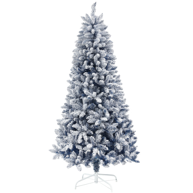 6ft Hinged Flocked Artificial Christmas Tree with 700 Snow Frosted Tips and Metal Stand - Blue