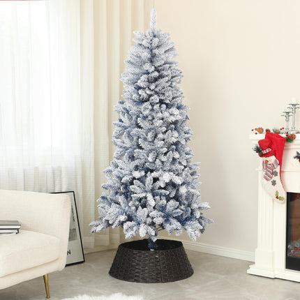 6ft Hinged Flocked Artificial Christmas Tree with 700 Snow Frosted Tips and Metal Stand - Blue