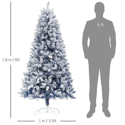6ft Hinged Flocked Artificial Christmas Tree with 700 Snow Frosted Tips and Metal Stand - Blue