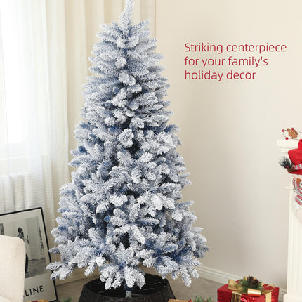 6ft Hinged Flocked Artificial Christmas Tree with 700 Snow Frosted Tips and Metal Stand - Blue