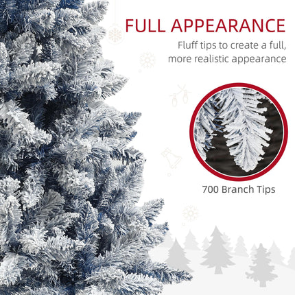 6ft Hinged Flocked Artificial Christmas Tree with 700 Snow Frosted Tips and Metal Stand - Blue