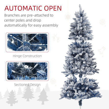 6ft Hinged Flocked Artificial Christmas Tree with 700 Snow Frosted Tips and Metal Stand - Blue