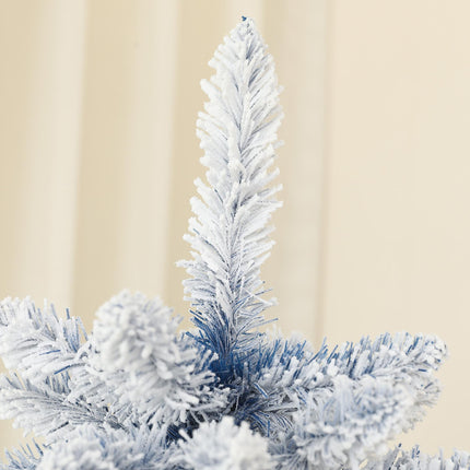 6ft Hinged Flocked Artificial Christmas Tree with 700 Snow Frosted Tips and Metal Stand - Blue