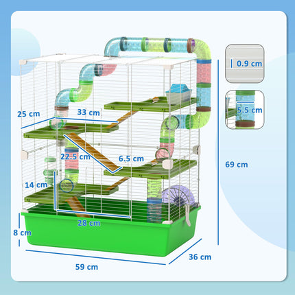 Hamster Cage with Water Bottle, Exercise Wheel, Tubes & Ramps - Green