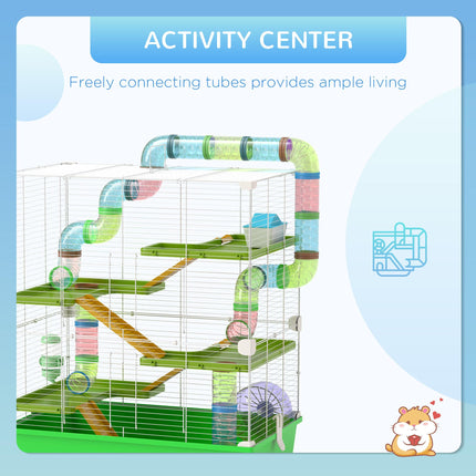 Hamster Cage with Water Bottle, Exercise Wheel, Tubes & Ramps - Green