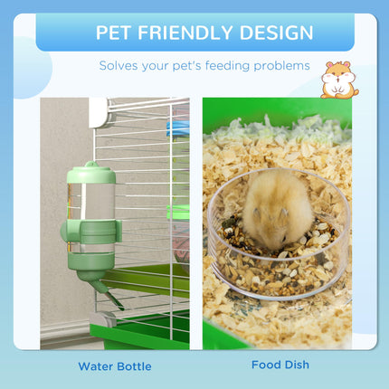 Hamster Cage with Water Bottle, Exercise Wheel, Tubes & Ramps - Green