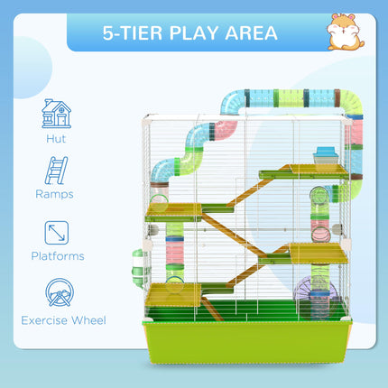 Hamster Cage with Water Bottle, Exercise Wheel, Tubes & Ramps - Green
