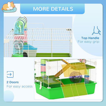 Hamster Cage with Water Bottle, Exercise Wheel, Tubes & Ramps - Green