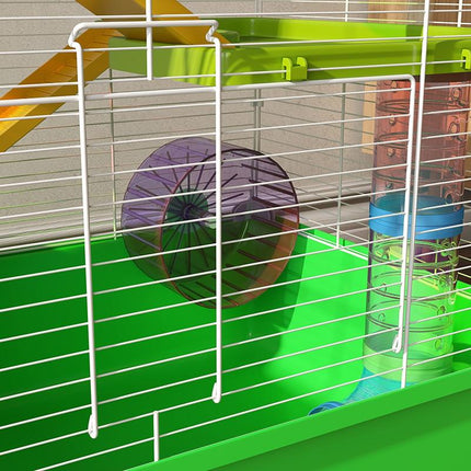 Hamster Cage with Water Bottle, Exercise Wheel, Tubes & Ramps - Green