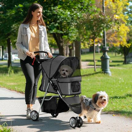 3 Wheel Pet Stroller for Small and Miniature Dogs - Charcoal Grey