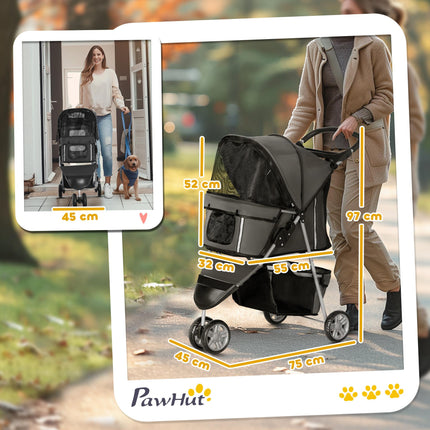 3 Wheel Pet Stroller for Small and Miniature Dogs - Charcoal Grey